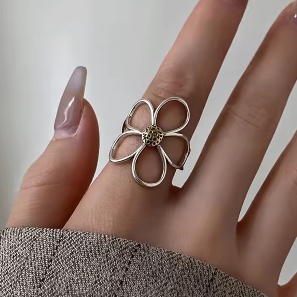 New Sterling Silver 925 flower blossom adjustable statement ring